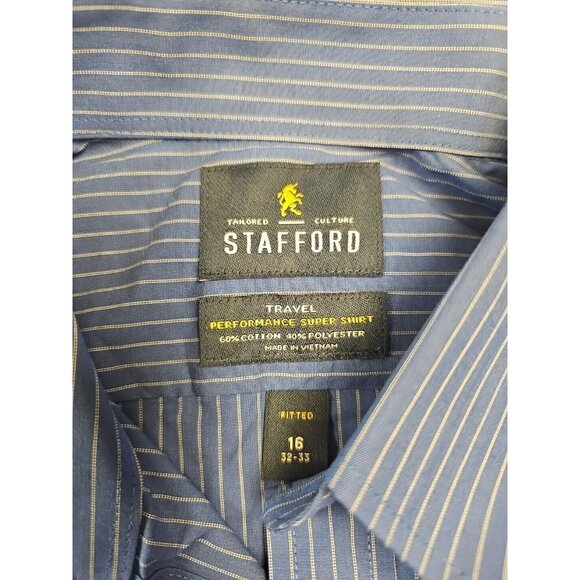 Stanford Travel Performance Super Shirt Size 16 32-33 Blue Striped New - Picture 5 of 7